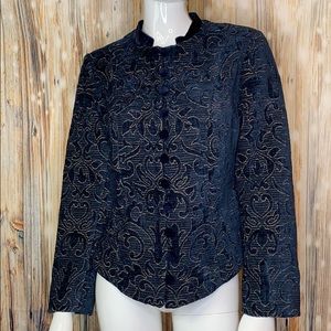 Vintage Navy Blue Velvet Tapestry Jacket | M